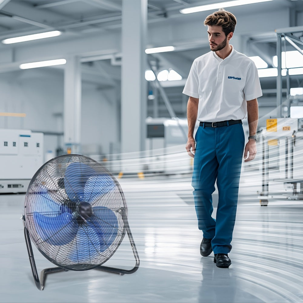 Industrial Floor Fan High Velocity 9 & 20 Inch ¨C Metal Construction & Blades, 3-Speed Heavy Duty Fan for Industrial, Commercial & Garage Use | Silver, Black & Blue