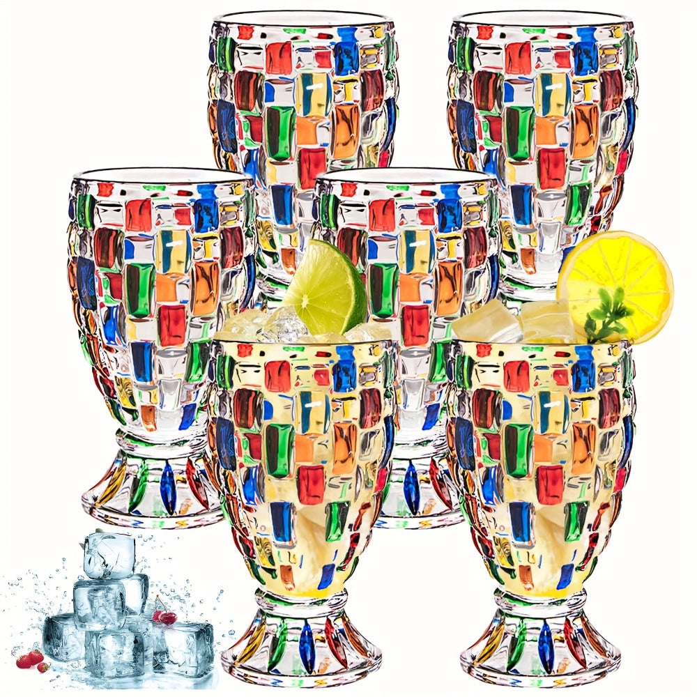 Colorful Geometric Rim Drinking Glasses Set ¨C Shatterproof Wine Glasses for Champagne, Iced Tea & Cocktails ¨C Dishwasher Safe ¨C Perfect Gift for Christmas, Valentine's Day & Parties ¨C 2pcs or 6pcs