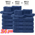 Luxury Towel Set 12 or 24 Piece Hotel Quality Cotton - Highly Absorbent Quick Dry Thick Bath Towels Hand Towels Washcloths | 7 Colors | Hotel Spa Gym Home Bathroom Essentials Gift Set