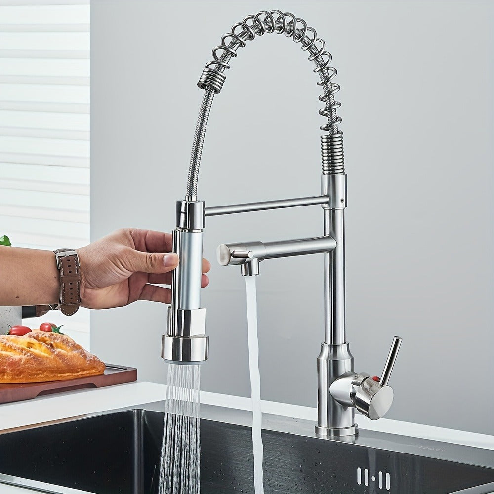 Kitchen Faucet with Pull Down Sprayer Single Handle Single Hole High Arc Spring Commercial Sink Faucet ¨C 360¡ã Swivel Splash-Proof Nozzle, Matte Black Chrome Brushed Nickel, Modern Monobloc Mixer Tap