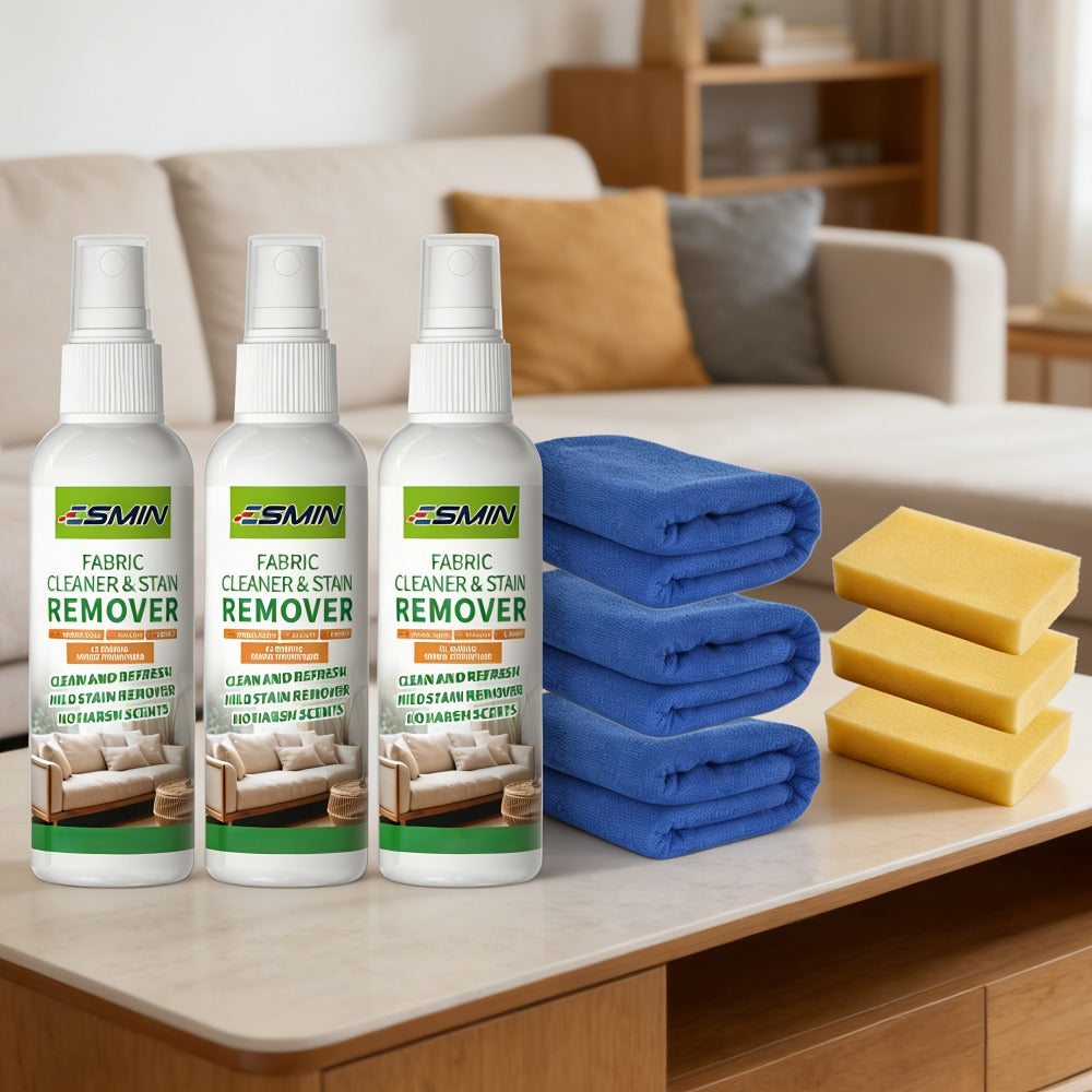 Sofa Cleaner Spray Fabric Stain Remover for Couch Car Interior Upholstery Soft Safe Quick-Drying Formula 3.38oz with Sponge and Towel Multi-Purpose Furniture Cleaner 1 2 or 3 Set Value Pack