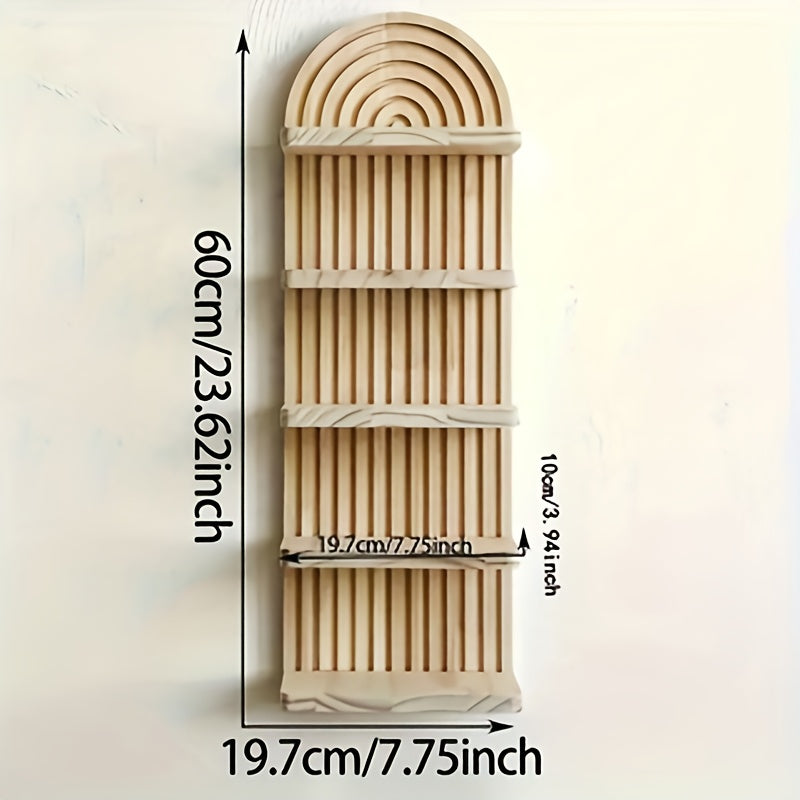 Boho Wooden Wall Shelf Floating Plant Shelf ¨C 3 or 5 Tier Oval Hanging Flower Pot Rack, Minimalist Bedroom Living Room Storage Display Shelf, Wall-Mounted Wood Decor for Home & Apartment