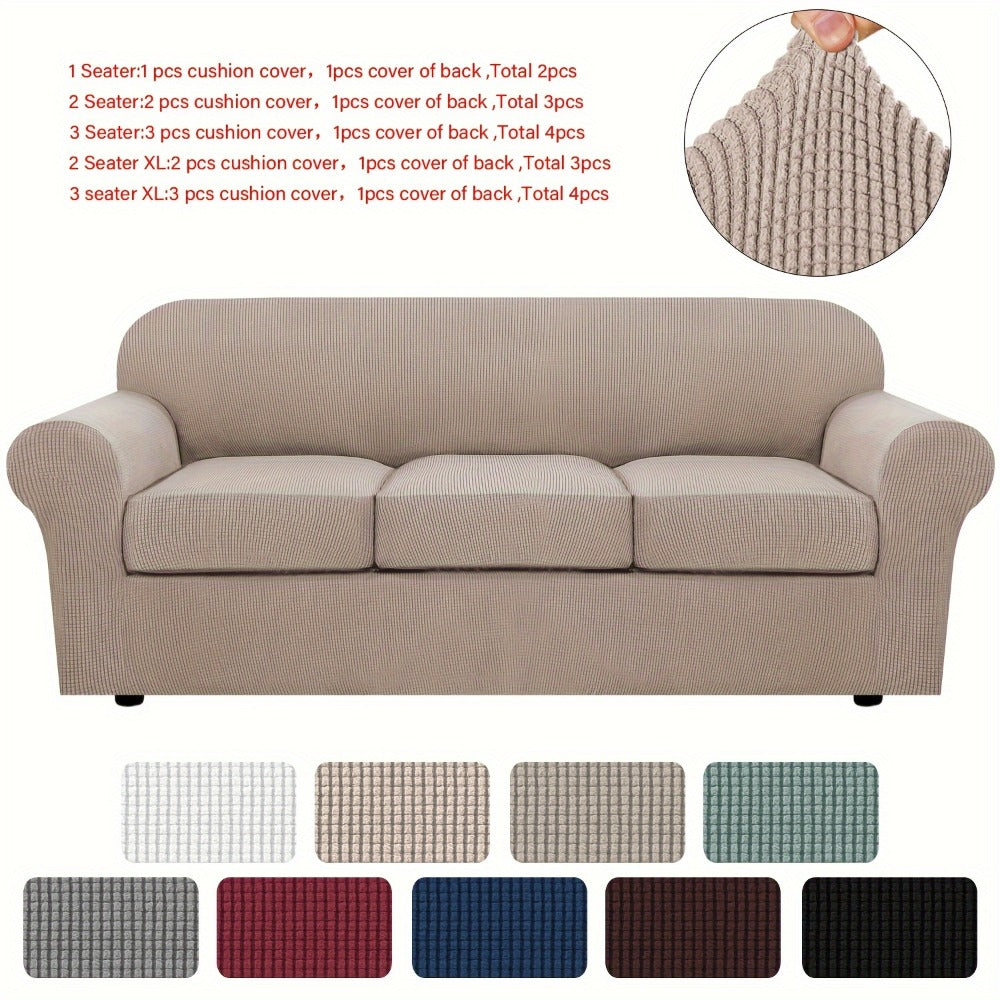 Stretch Sofa Cover Elastic Slipcover Grid Pattern Jacquard Anti-Slip Full Coverage Sofa Protector Machine Washable for 1 2 3 Seater XL Sofa Living Room Bedroom