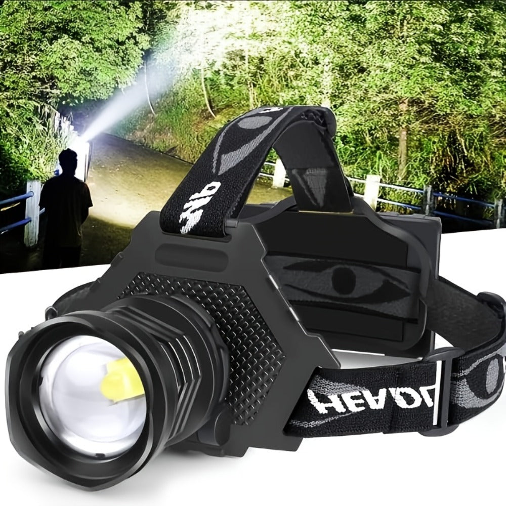 LED Headlamp 1700LM XHP-70 Aluminum Alloy with 6000mAh Rechargeable Battery ¨C 3 Modes Adjustable Spotlight Floodlight Head Lamp for Camping Hiking Hunting Fishing Outdoor Adventure
