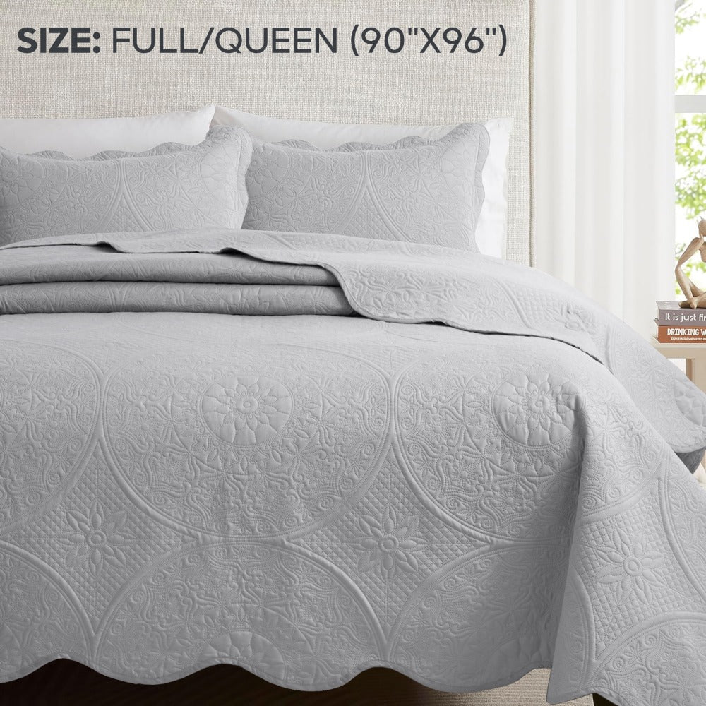 Quilted Bedspread Set 3 Piece ¨C Soft Floral Coverlet with Pillow Shams, Lightweight Breathable Quilt for Bedroom & Guest Room, All Season Bed Cover