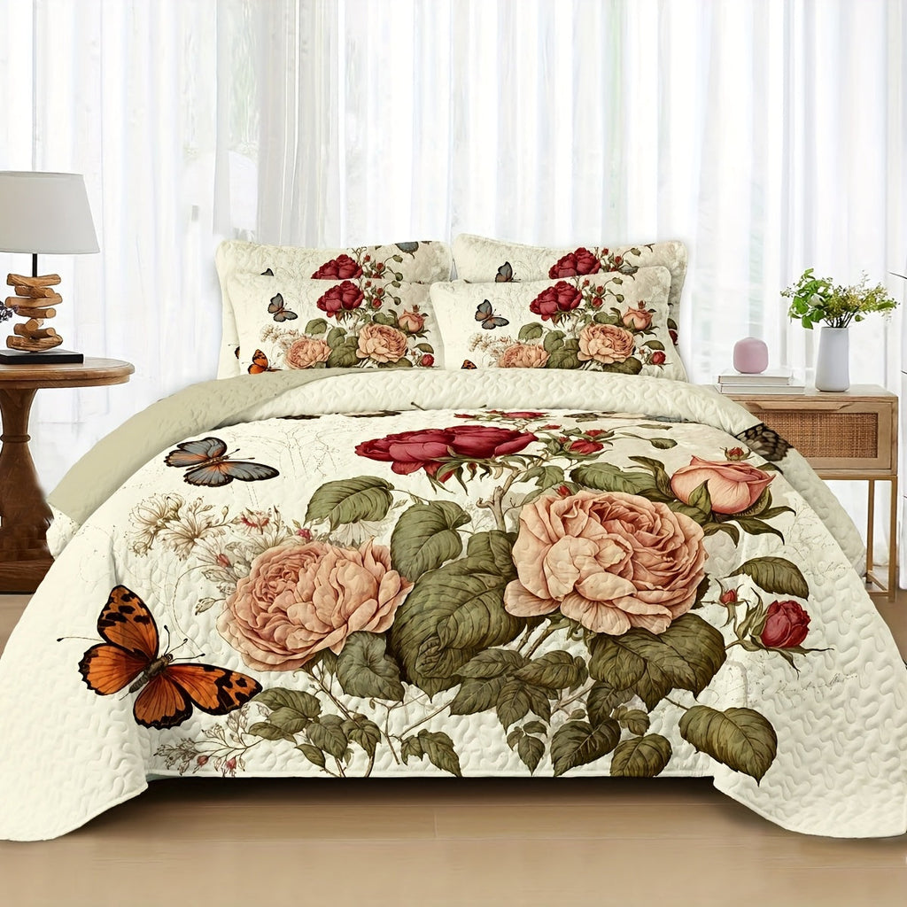 Boho Quilt Comforter Set Twin Full Queen King - Floral Bedding Lightweight Soft Microfiber Reversible Bedspread for Women Girls 2/3 Pcs All Season