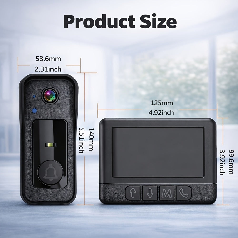 WiFi Video Doorbell with 4.3 Inch Indoor Monitor | Waterproof Night Vision Two-Way Audio Rechargeable Battery | Auto Photo Video Recording Senior Friendly Real-Time Monitoring