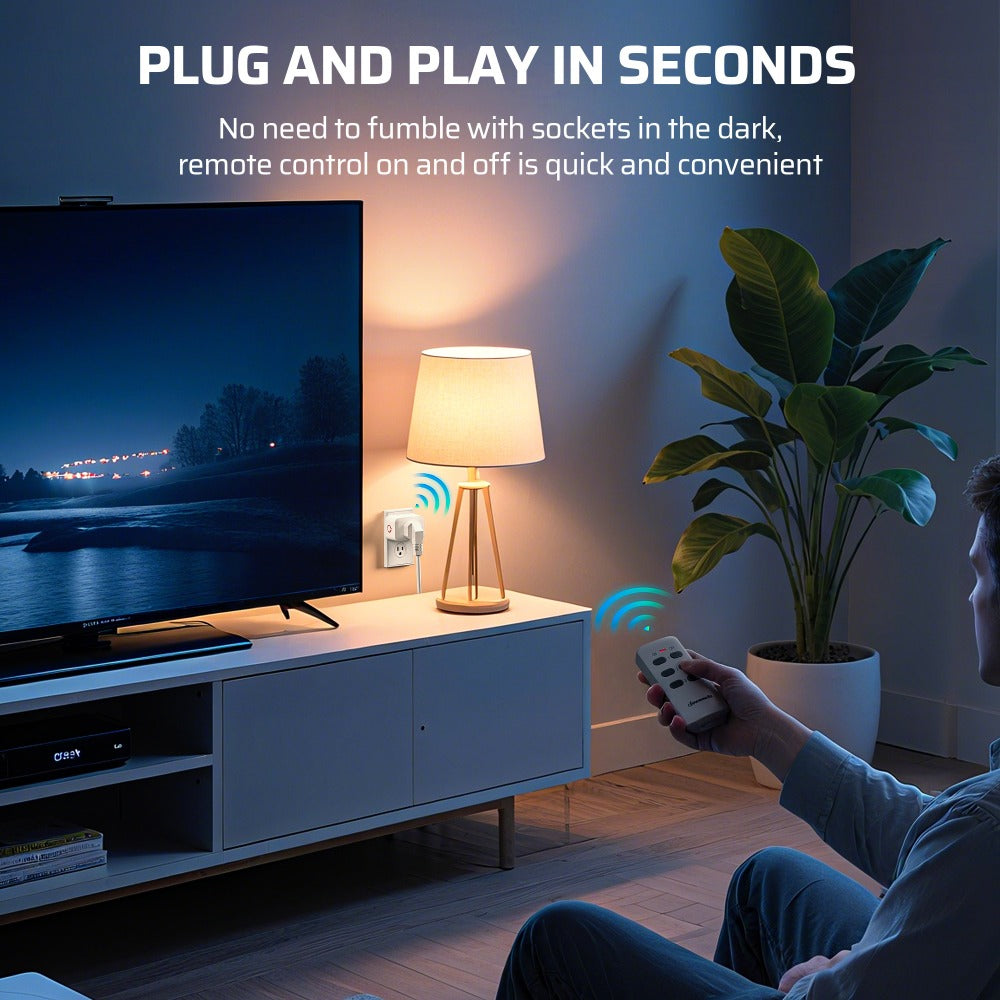 Wireless Remote Control Outlet Switch 100ft RF Range Programmable Expandable Plug-in Remote Light Switch No Wiring for Lamps Fans Appliances Indoor Use