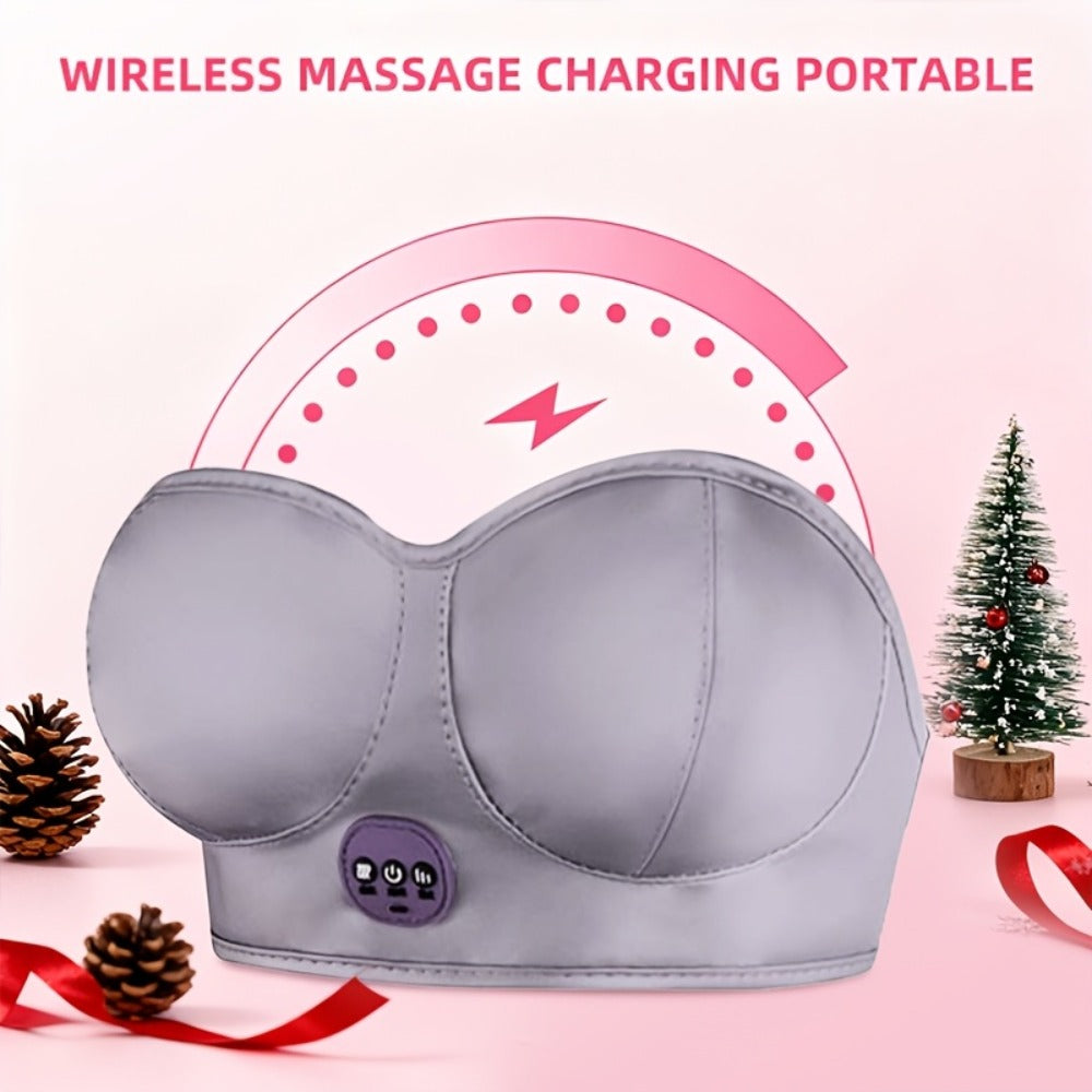 Electric Chest Massager Vibration Rechargeable - Intelligent Constant Temperature Heating Massage Bra for Women, Multi-Functional Wearable Chest Massager for Home Use, Sports Cross-Back Design XXL Size