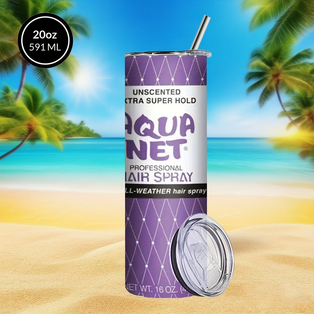 80s Retro Insulated Tumbler 20oz Stainless Steel - Vintage Nostalgia Travel Mug with Lid & Straw Purple Blue Graphic Gift for 80s Lovers Cosmetologists Mom Christmas