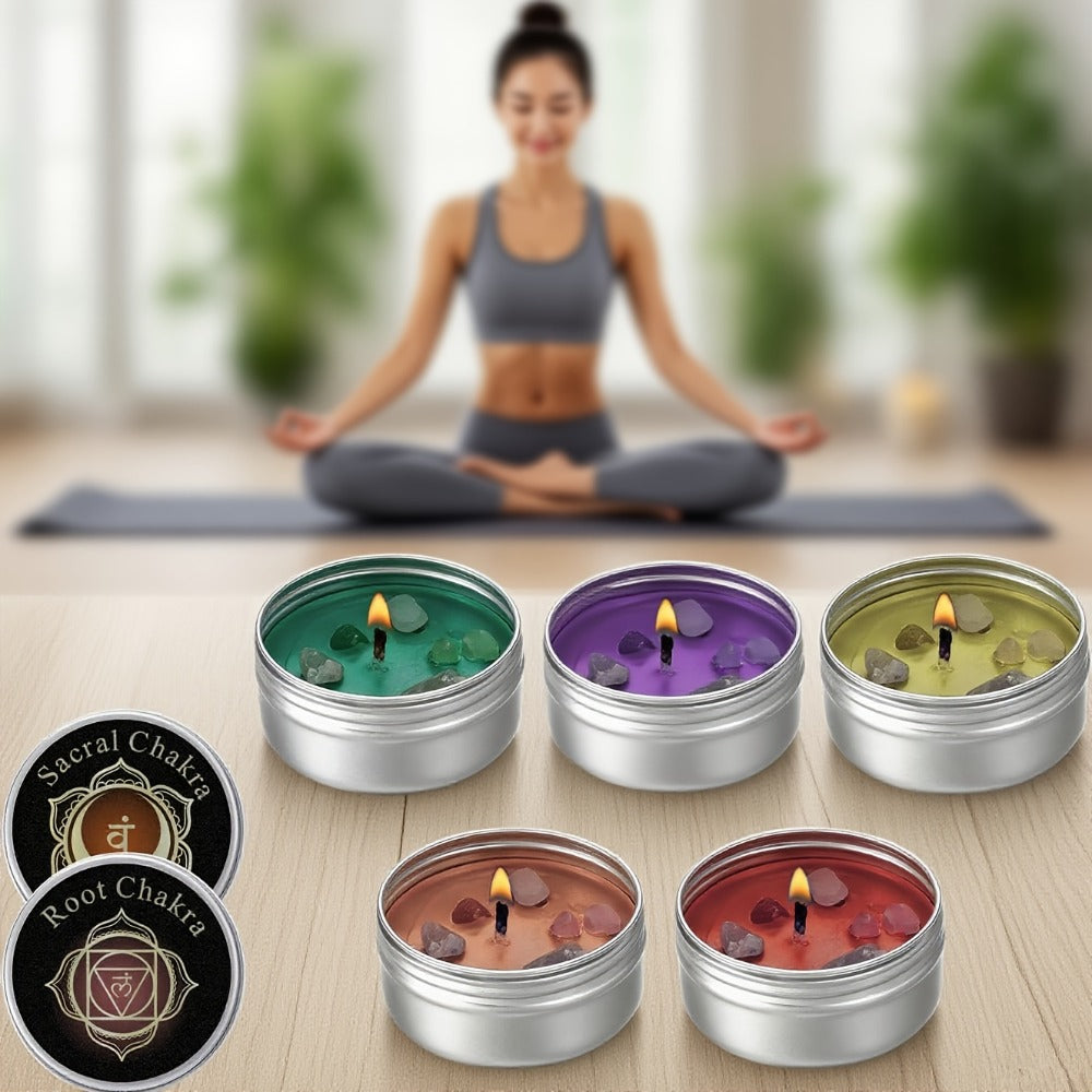 Scented Candle Gift Set 7 Soy Wax Candles with Natural Crystal Pendants 7 Colors Aromatherapy Candles for Home Decor Yoga Meditation Christmas Halloween Birthday Gift for Women Men