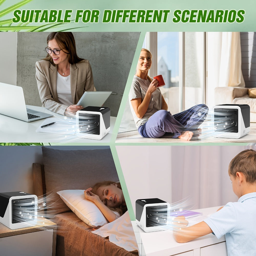 Portable Mini Air Conditioner Fan | Personal Evaporative Cooler with 3-Speed Settings & Timer, Quiet Desktop Cooling Fan for Room, Home, Office & Car Use ¨C USB Powered, Compact Design
