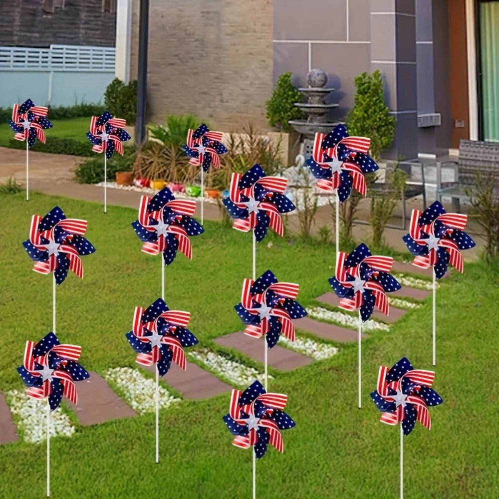 4th of July Pinwheels Decorations Red White Blue - Patriotic Stars Stripes Pinwheel Garden Decor for Independence Day Party, Yard Lawn Outdoor Decor, Party Favors - 20 30 40 Pack