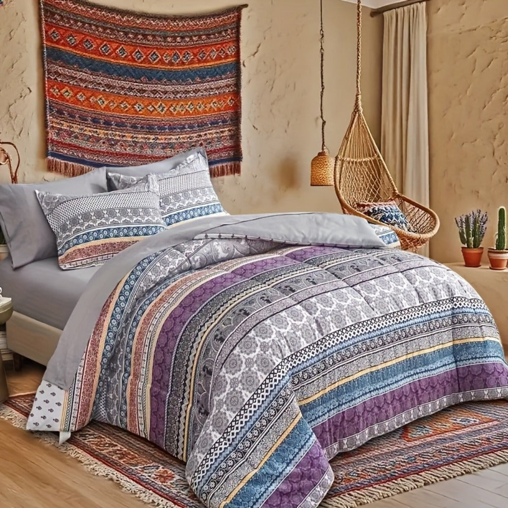 Bohemian Floral Quilt Comforter Set ¨C Soft Microfiber Lightweight Bedding for All Seasons, Twin Queen King ¨C Rose Red, Scarlet & Dark Pink