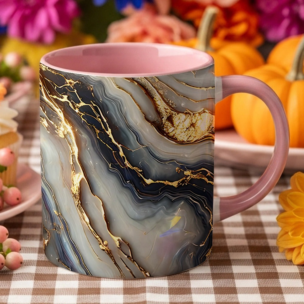 Agate Golden Vein Coffee Mug 11 Oz ¨C Luxury Marble Pattern Ceramic Cup for Home & Office ¨C Elegant Gift for Birthday, Mother's Day & Christmas ¨C Black, White & Pink