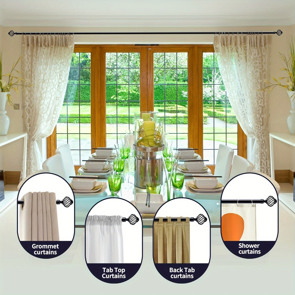 Black Adjustable Curtain Rod Heavy Duty Farmhouse Decorative Drapery Rod for Bedroom Living Room Kitchen Patio 4 Sizes Easy Install