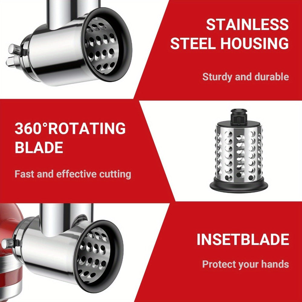 Stainless Steel Slicer Shredder Attachment for Stand Mixers with 4 Dishwasher Safe Blades ¨C Multi-Function Vegetable Fruit Cheese Grater Salad Maker & Powder Grinder for Carrots Potatoes