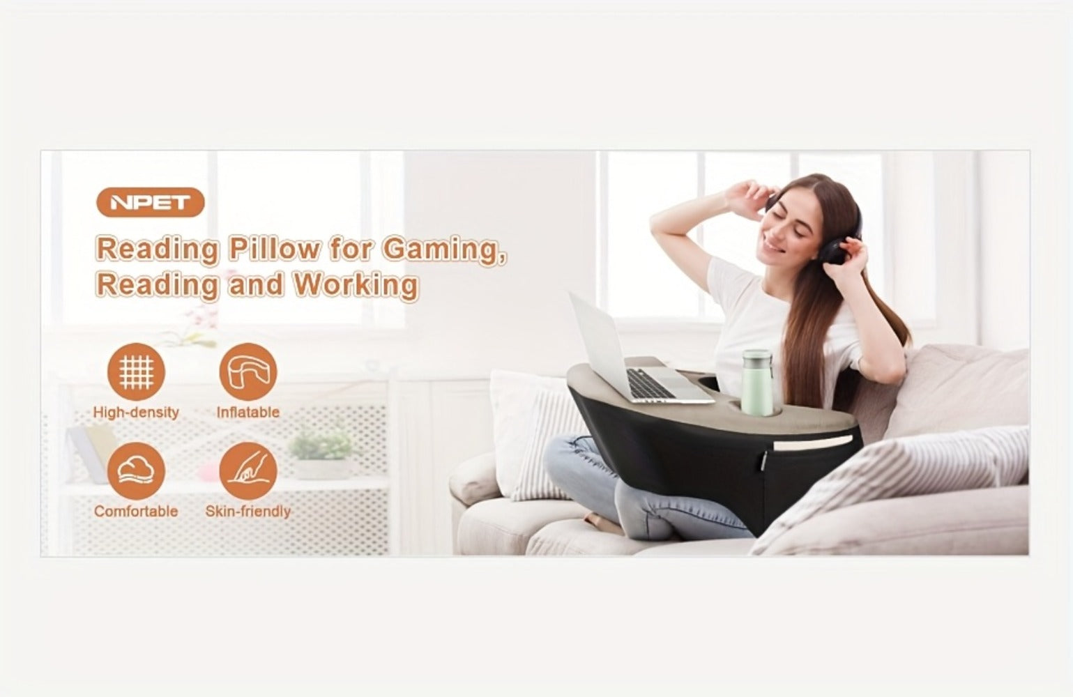 Reading Pillow with Armrests Ergonomic Bed Rest Pillow Back Support Cushion Side Pockets Cup Holder Washable Cover for Gaming Reading Working Sofa Bed Black Grey