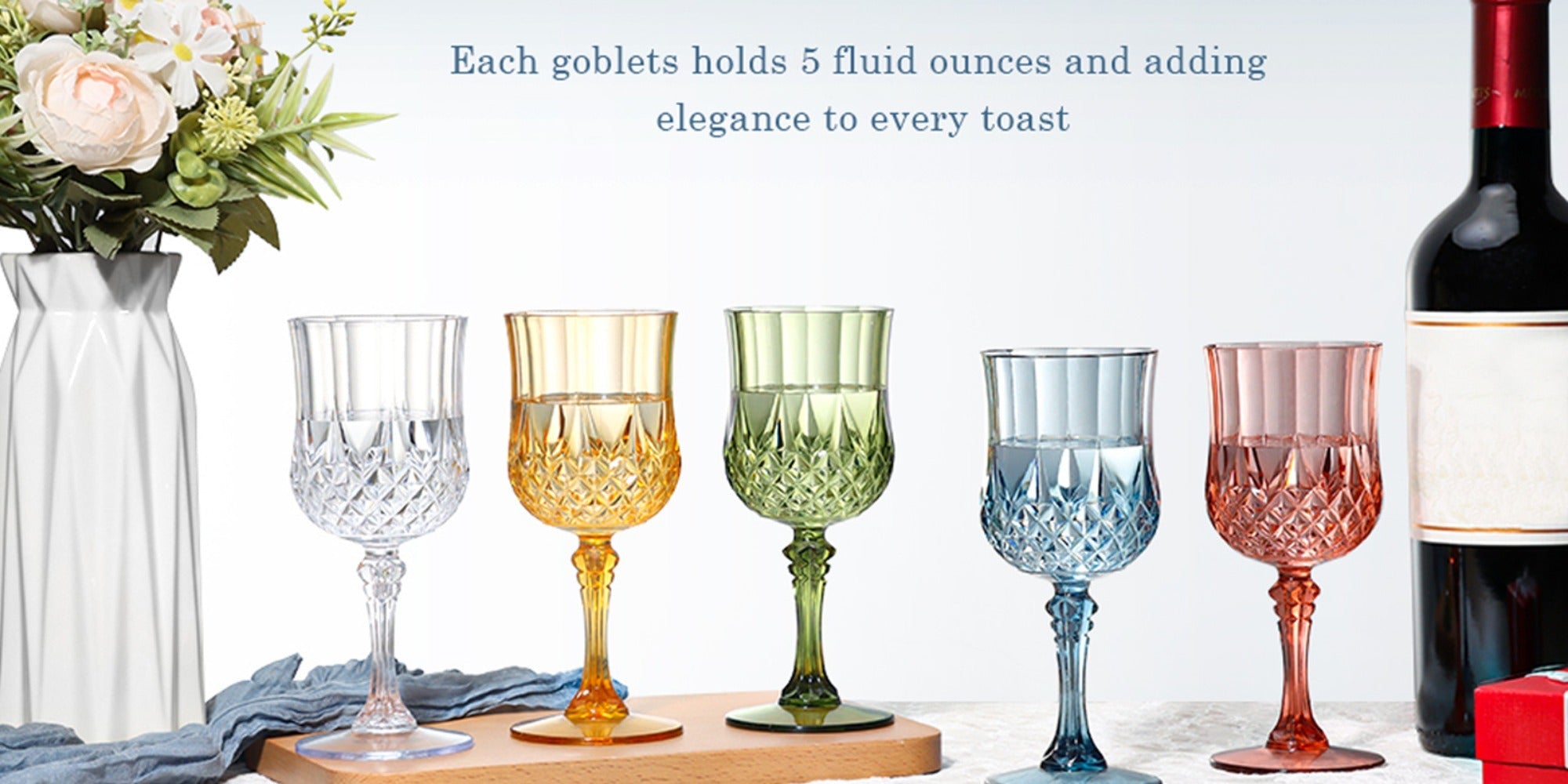 48pcs Shatterproof Plastic Wine & Champagne Glasses Set - 7oz Unbreakable Vintage Goblets Crystal Finish Reusable Cups for Parties Weddings Outdoor Events