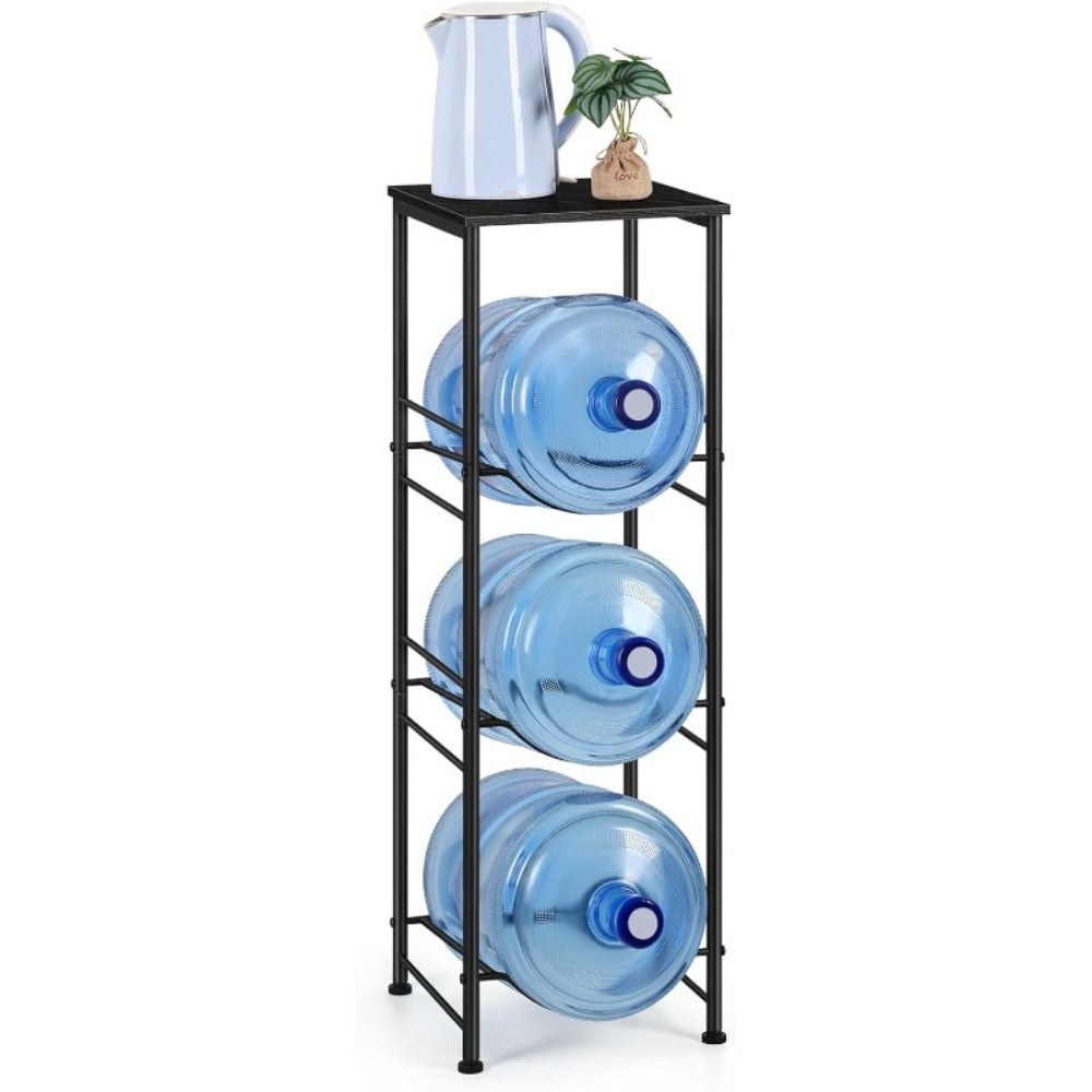 5-Gallon Water Jug Holder 3-Tier ¨C Heavy Duty Water Bottle Rack Organizer with Top Shelf & Adjustable Legs for Kitchen, Living Room & Office ¨C Particleboard & Steel Frame, White, Brown & Black