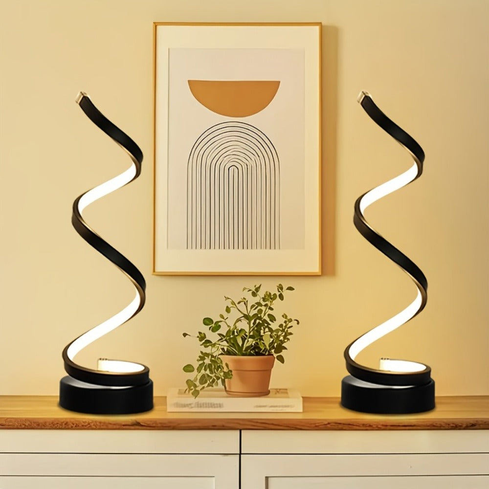 Dimmable Spiral Table Lamp with Touch Control & USB-C Charging Port, 3-Way Brightness Bedside Nightstand Lamp, Modern Minimalist LED Desk Lamp for Bedroom Living Room, Black & White