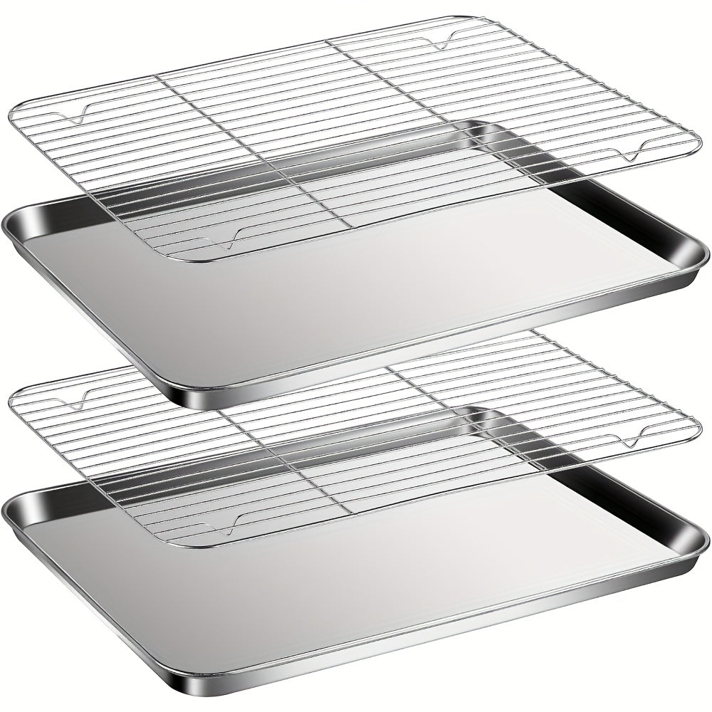 Baking Sheet and Rack Set Stainless Steel Half Sheet Pan with Cooling Rack Heavy Duty Rust Free Dishwasher Safe for Cookie Baking Roasting Grilling 2 3 4 Pan Options