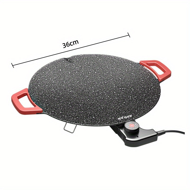 Korean BBQ Grill Pan ¨C Round Non-Stick Multi-Functional Electric Grill Pan with Red Handle & Adjustable Settings, Home & Outdoor BBQ Pot for Family Gatherings, Available in 14.17¡± & 15.75¡±