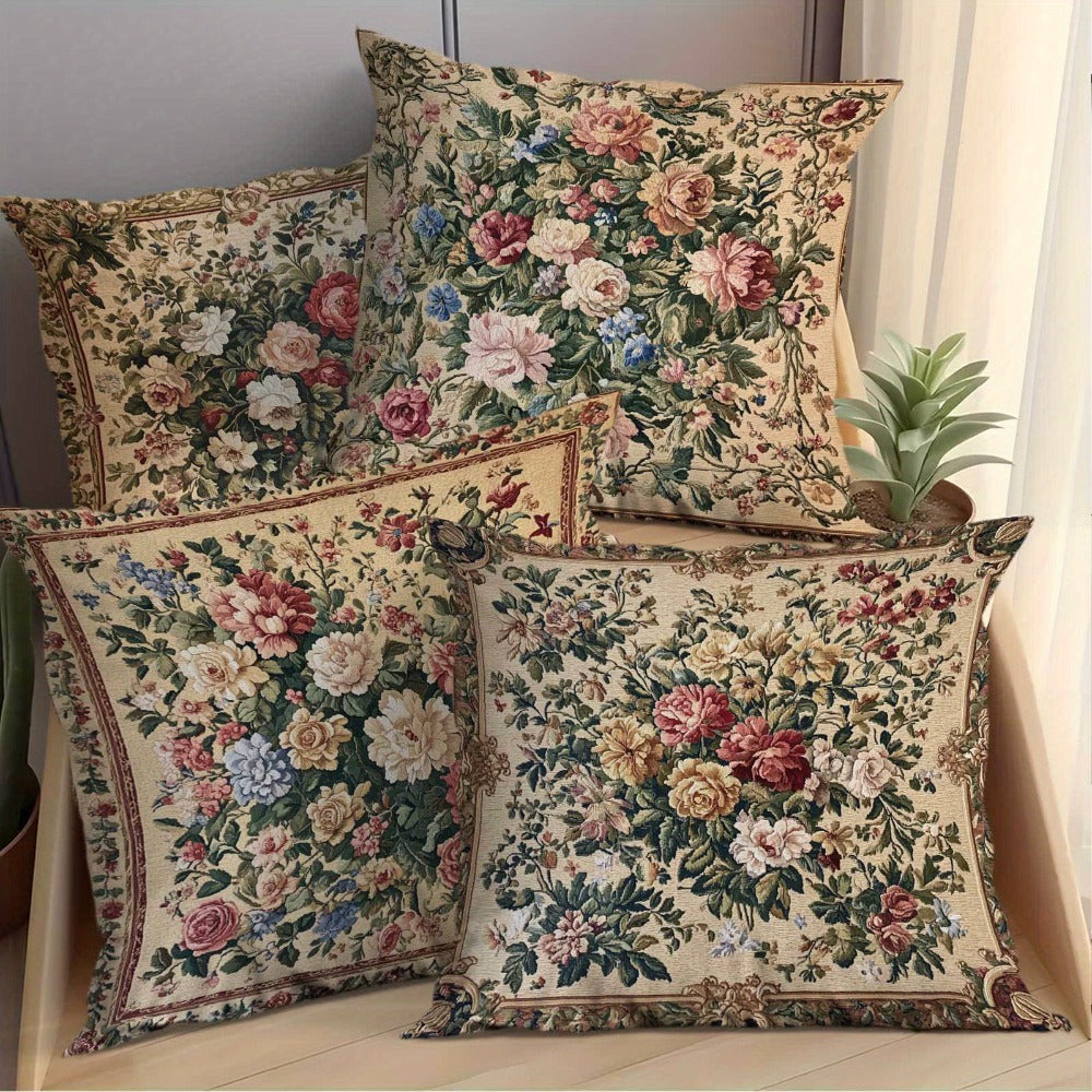 Vintage Floral Pillow Covers Set of 4 Soft Cozy Cushion Cases with Zipper 18x18in Single-Sided Print for Living Room Bedroom Porch Patio Car Office Home Decor Gift