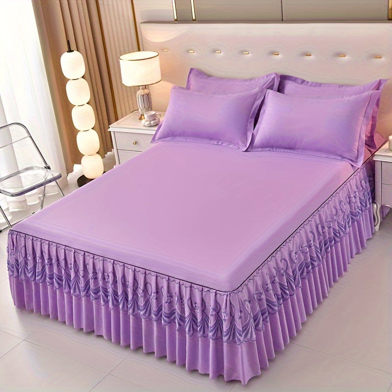 Macrame Lace Bed Skirt Set 3pcs ¨C Double Layer Non-Slip Bed Skirt with 2 Pillowcases All Seasons Twin Full Queen King