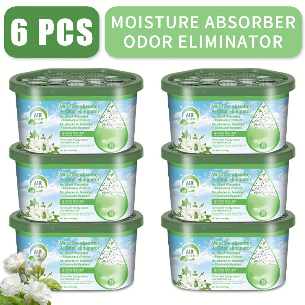 Moisture Absorber Dehumidifier Box 6-Pack ¨C Odor Eliminator & Humidity Controller for Closet, Bathroom, Kitchen, Pantry, Boat & RV ¨C Lavender Vanilla, Fresh Linen, Jasmine Blossom, Bamboo Charcoal