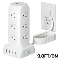 Power Strip Tower 16-in-1 Surge Protector 12 AC Outlets 4 USB Ports USB-C PD20W 1800J Protection Desktop Charging Station 10ft or 15ft Extension Cord for Office School Dorm White
