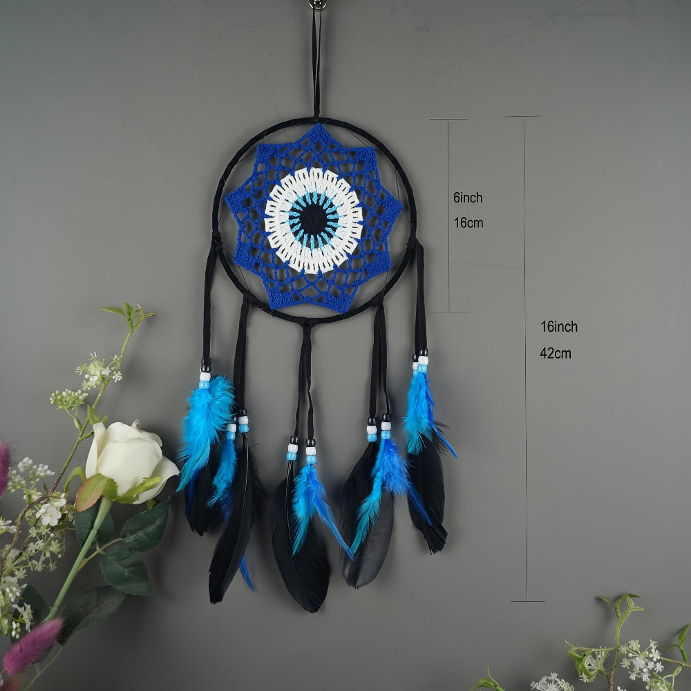 Dream Catcher Wall Decor Evil Eye - Boho Hanging Pendant for Home Protection, Blessing & Good Luck, Handmade Dreamcatcher with Evil Eye Charm