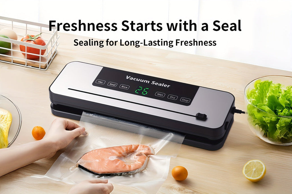 Vacuum Sealer Machine 6-in-1 Automatic Food Sealer 65Kpa Powerful Suction with Bags Cutter & Hose ¨C Sous Vide Compatible Food Storage Vacuum Sealer for Dry & Moist Foods