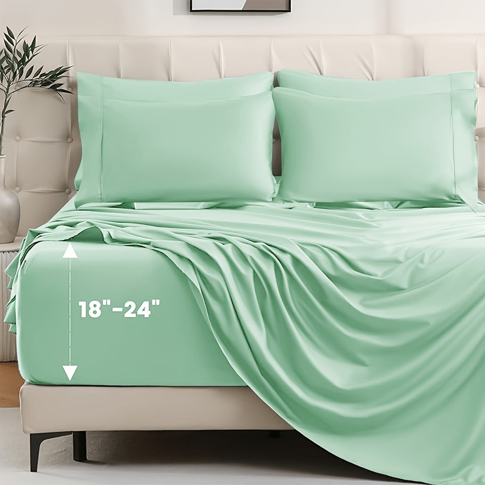 Bamboo Cooling Sheet Set 4pcs ¨C Deep Pocket Fitted Sheet Flat Sheet Pillowcases for Hot Sleepers Twin Full Queen King