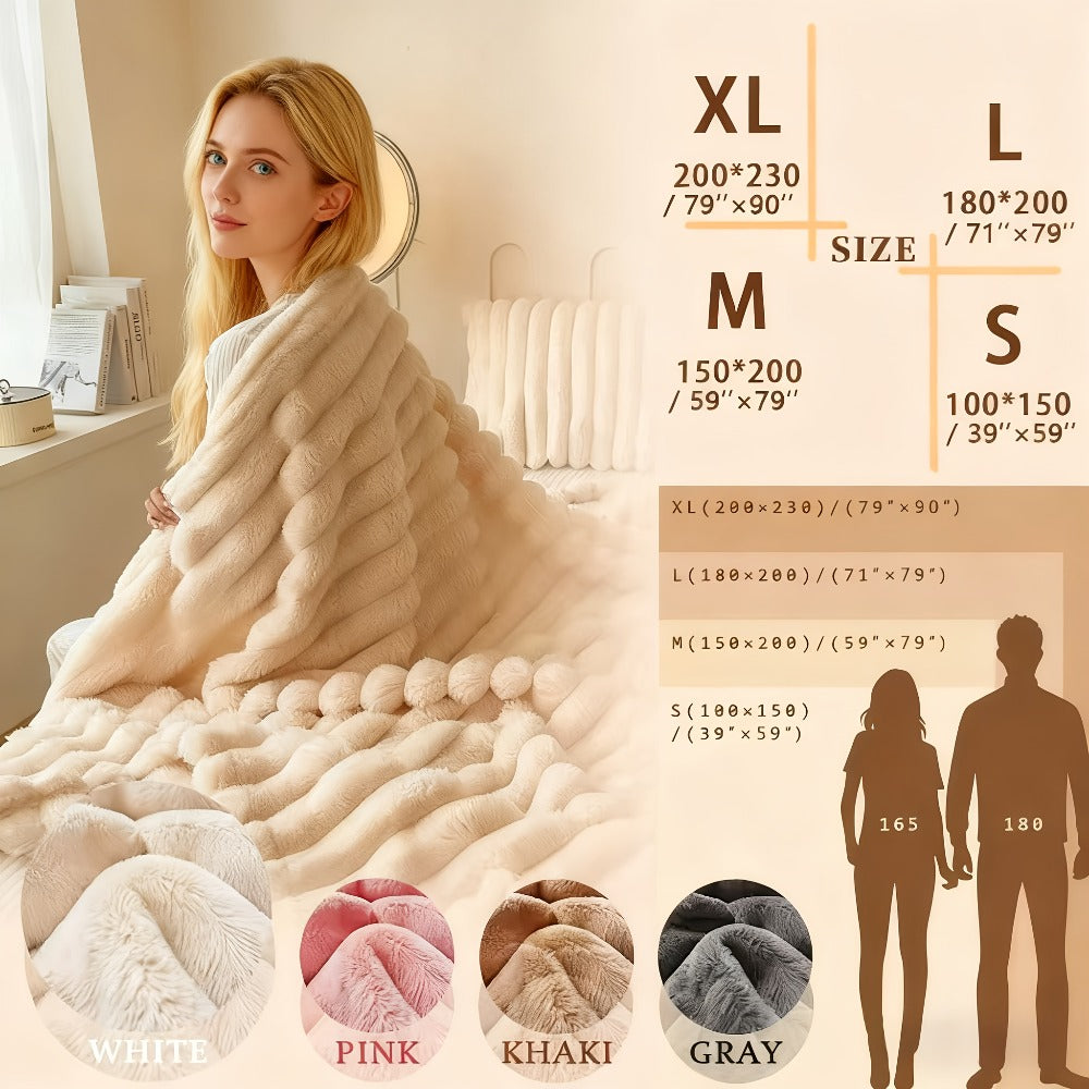 Plush Faux Fur Blanket ¨C Imitation Rabbit Fur 300-350gsm Knit Throw for Sofa, Bed & Travel, All Season, 3 Colors, 2 Sizes