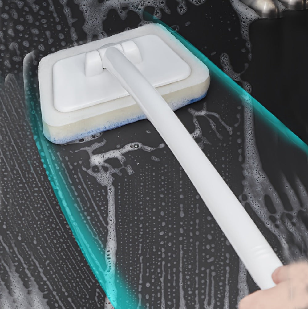 Long Handle Sponge Brush Set with Replaceable Heads for Kitchen Bathroom Tile Bathtub Cleaning ¨C 1 Handle + 6/10/15 Brush Heads, Thickened Durable Scrubber