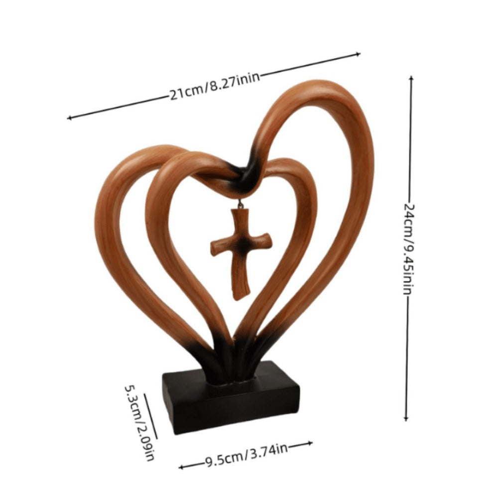 Resin Cross Ornament Wood Grain Love Design ¨C Modern Decorative Cross Statue for Home Office Desktop, Mother's Day Valentine's Day Gift, Tabletop Spiritual Decor Figurine