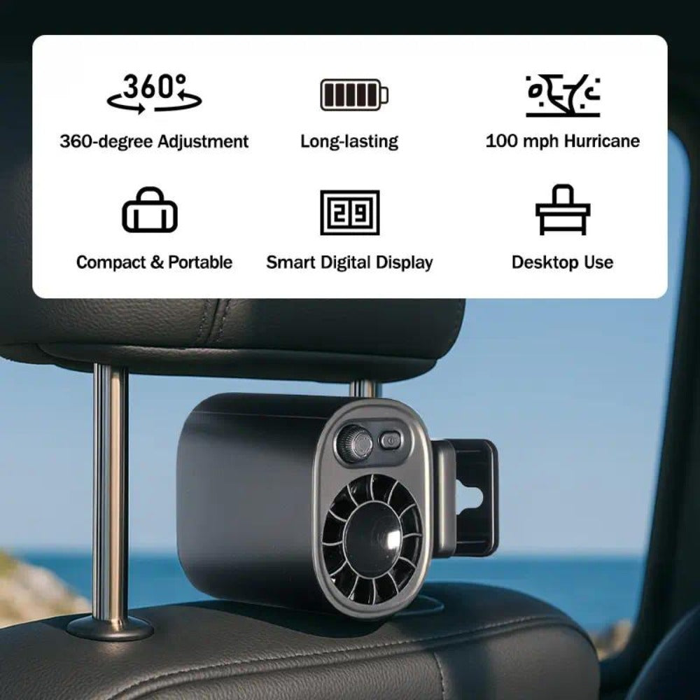 Clip-On Car Fan USB Rechargeable Sun Visor Fan Adjustable Speed Portable Quiet Mini Cooling Fan for Car Truck SUV Road Trip Summer Travel