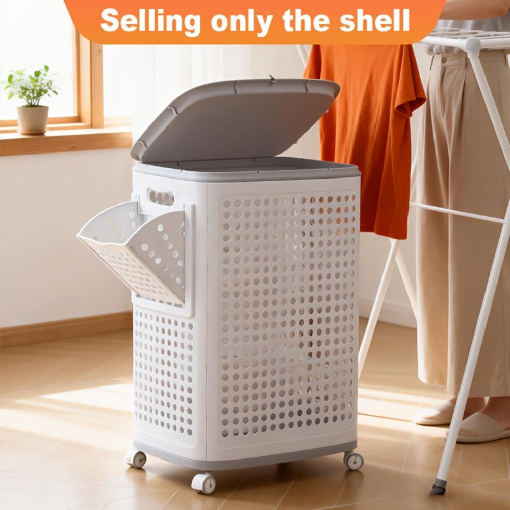 Rolling Laundry Basket with Lid and Wheels ¨C Large Foldable Ventilated Storage Bin with Lockable Casters, Removable Inner Basket for Underwear, Space-Saving Clothes Hamper for Bedroom & Bathroom