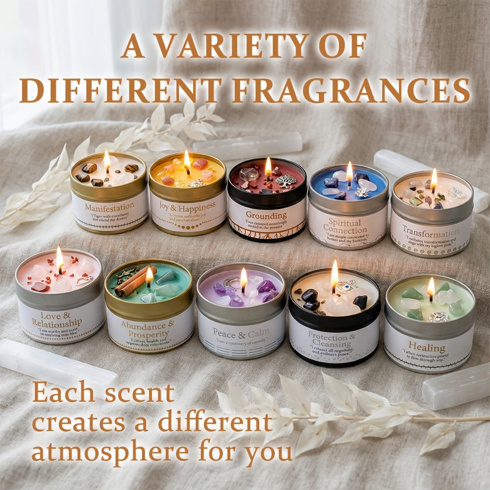 Manifestation Candles Scented Soy Wax with Crystal & Guidance Card for Meditation Yoga Focus | Law of Attraction Abundance Candle | Christmas Birthday Gift for Women
