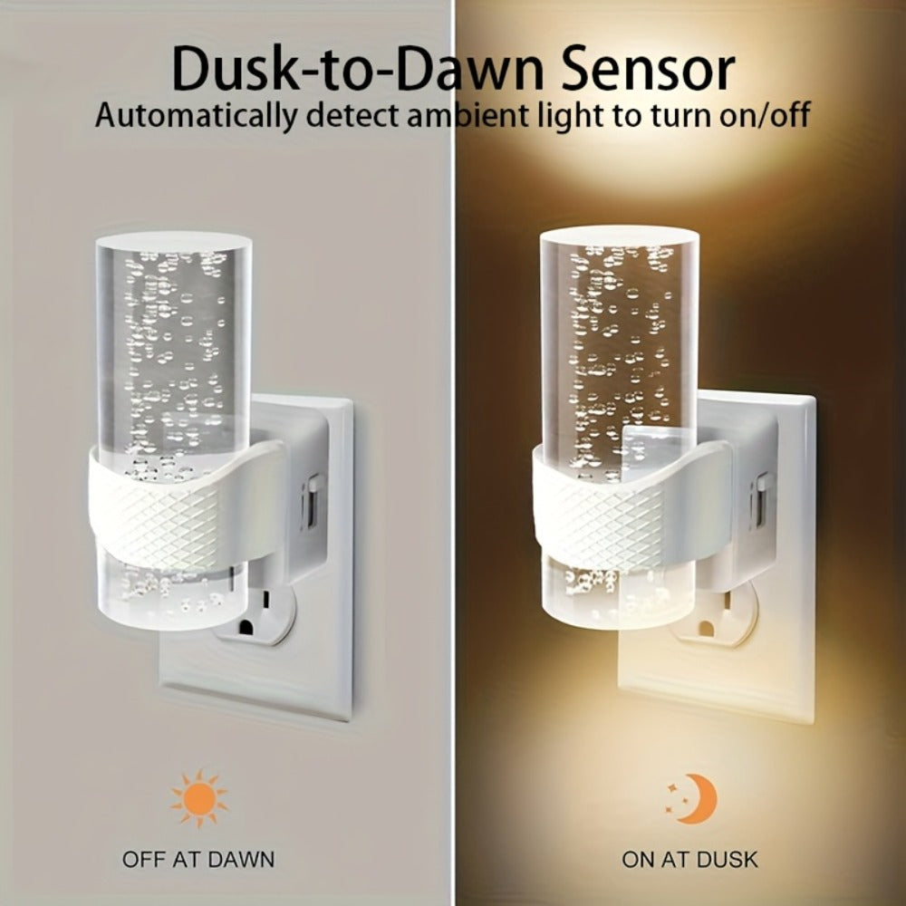 LED Plug-In Night Light with Dimmable 3000K Warm Light & Auto Sensor, 2 Pack for Hallway Bedroom