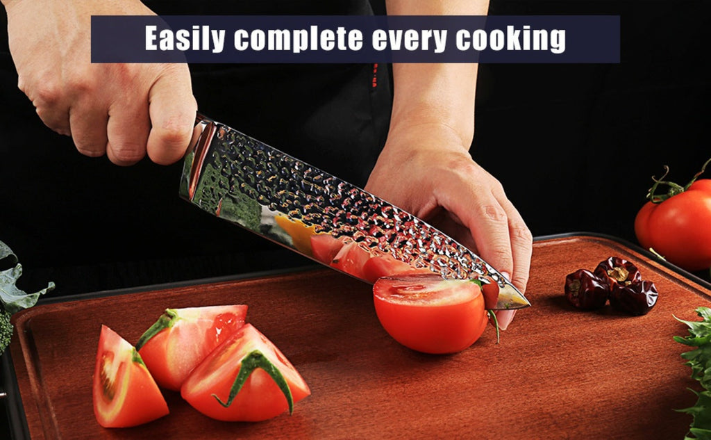 Kitchen Knife Set 15 Piece ¨C Chef Knife Block Set with Self-Sharpening Wooden Block, Steak Knives & Hammered Stainless Steel Blades, Perfect Gift for Home Cooks & Men