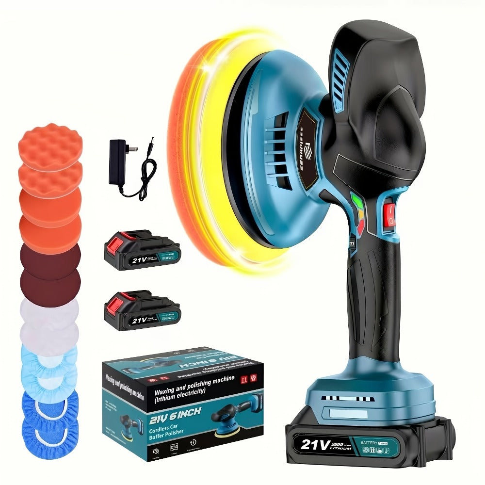 Cordless Buffer Polisher 6 Inch Dual Action Kit 2pcs 21V 2.0Ah Rechargeable Battery 6 Variable Speed 5500RPM for Car Detailing Polishing Waxing Paint Correction