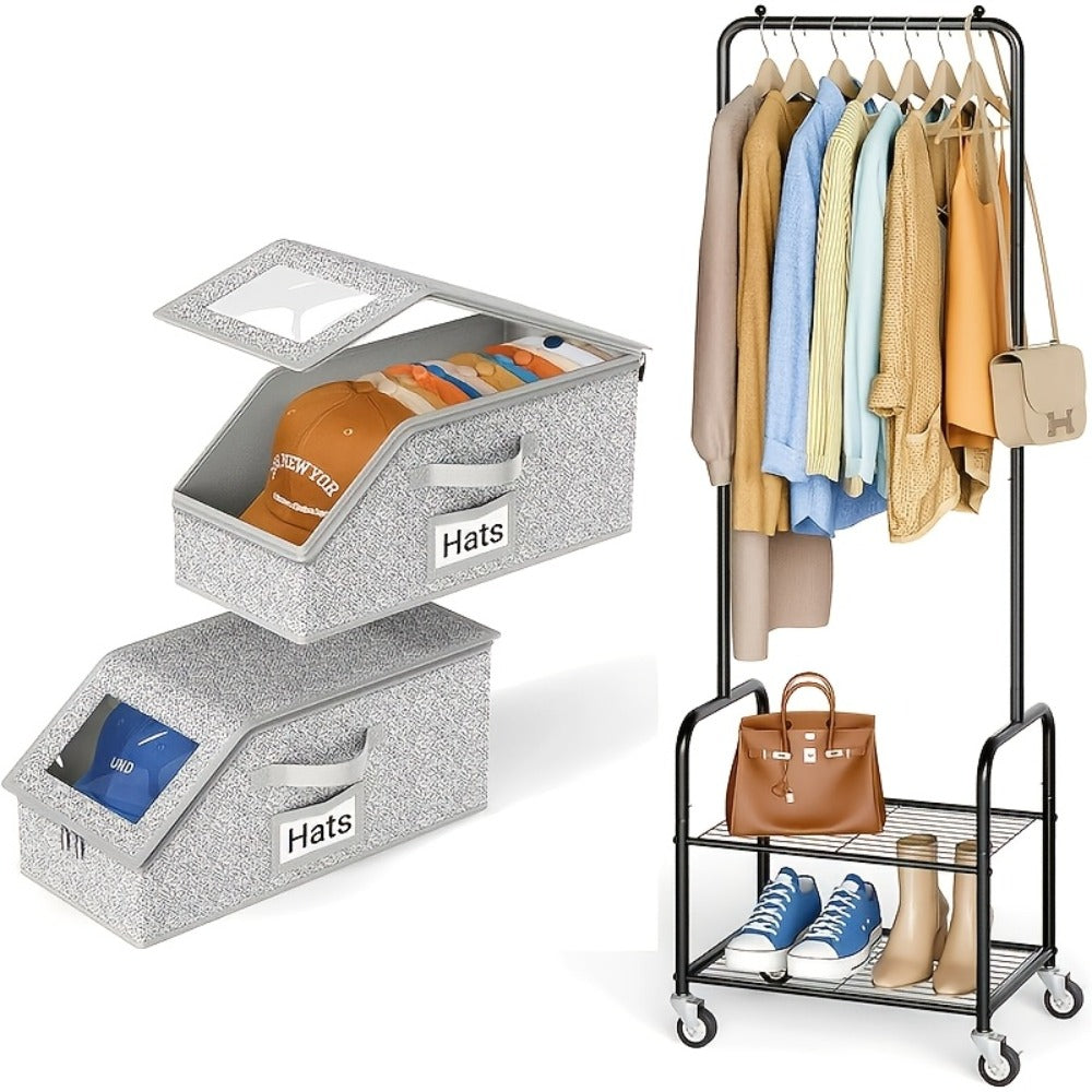 Baseball Cap Storage Box 2 Pack ¨C Foldable Stackable Zippered Hat Organizer, Large Capacity Dustproof Closet Storage for Caps, Hats & Clothes, Durable Fabric