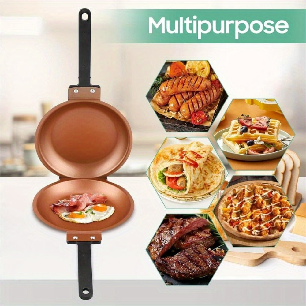 Pancake Pan Double Sided Non-Stick Reversible Folding Breakfast Frying Pan Pancake Maker for Fluffy Pancakes Omelette Frittata Dishwasher Safe Plastic Handle Pink Gold Green