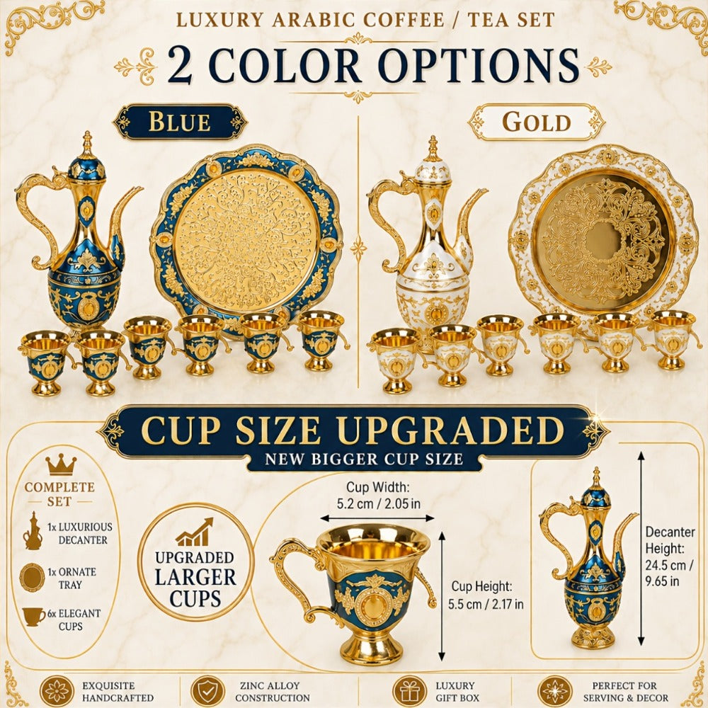 Vintage Turkish Coffee Tea Set ¨C Zinc Alloy Teapot, 6 Cups & Tray | European Style Luxury Gift Set for Tea, Coffee & Cappuccino