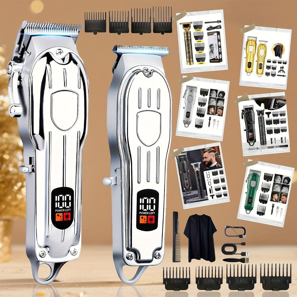 Hair Clipper Set for Men - Professional Cordless Rechargeable Hair Trimmer with LCD Display, Metal Body, Home Haircut Kit, 1 or 2 Piece Set, Father's Day & Birthday Gift for Men