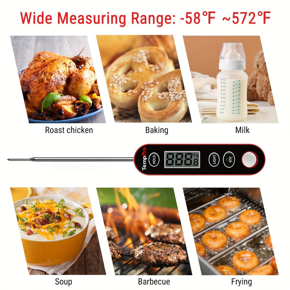 Instant Read Meat Thermometer ¨C TempPro IC6030 Fast 3-Second Digital Kitchen BBQ Thermometer with 4.72¡± Foldable Probe & Backlit Display
