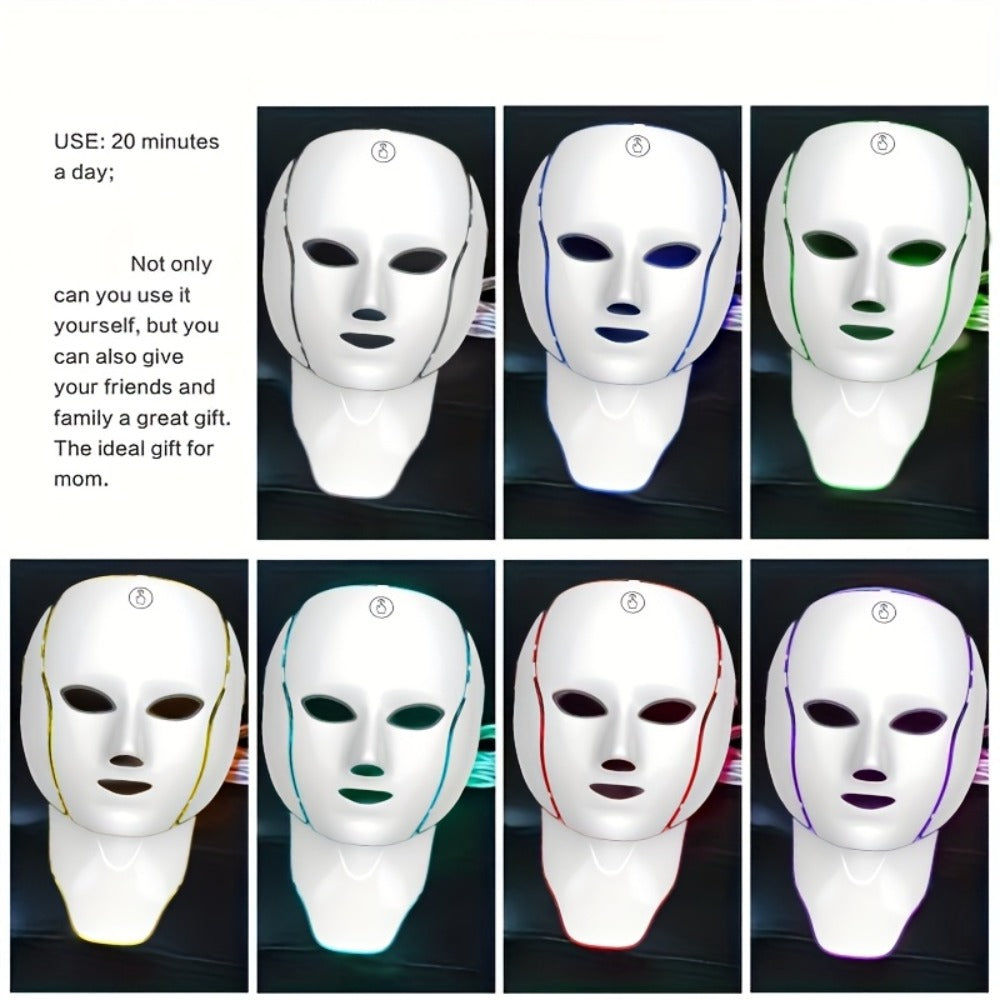 LED Light Therapy Facial Mask 7-Color USB Rechargeable ¨C Face Neck Anti-Aging Acne Rejuvenation Skincare Device, Beauty Instrument Gift for Women, Valentine's Day Mother's Day Birthday