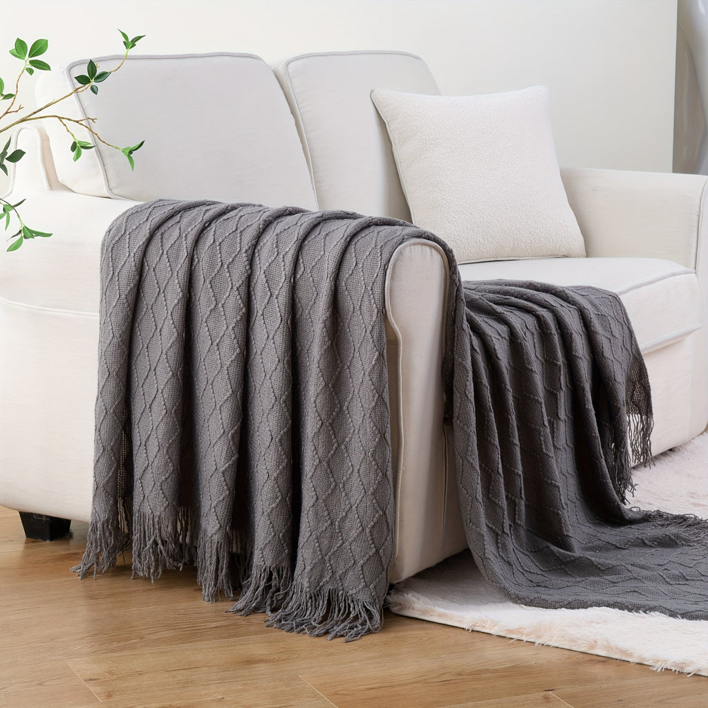 Tassel Throw Blanket ¨C Soft Lightweight Decorative Fringe Throw for Couch, Chair, Bed & Sofa, 50¡±¡Á60¡±, 6 Colors, Boho Home Decor